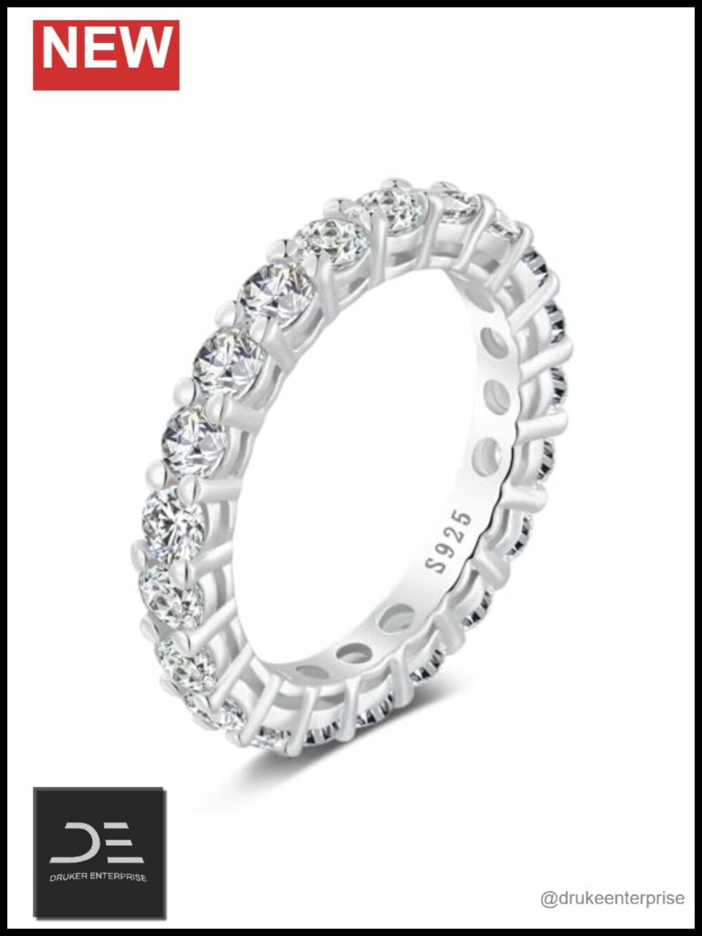 Moissanite Eternity Wedding Band Ring - S925 Sterling Silver Stackable Promise